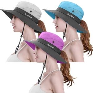 Sun Hat With Ponytail Women's Sun Hat with UV Protection Wide Brim One Size